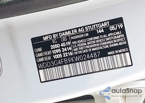 2019 Mercedes-Benz A 220 4Matic z USA, uszkodzony, nr VIN WDD3G4FB9KW024487